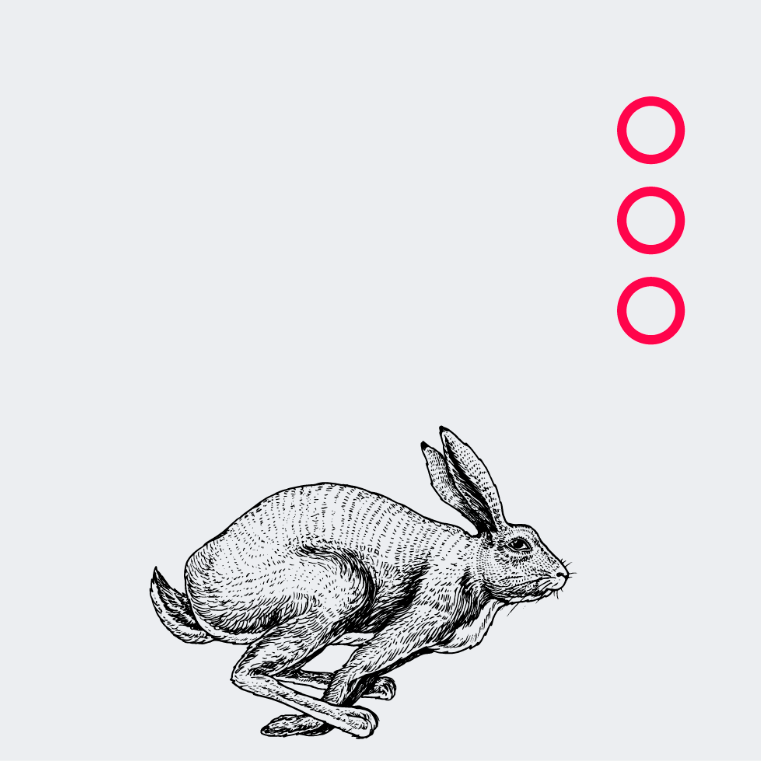 Ein laufender Hase mit drei roten Ringen darüber.